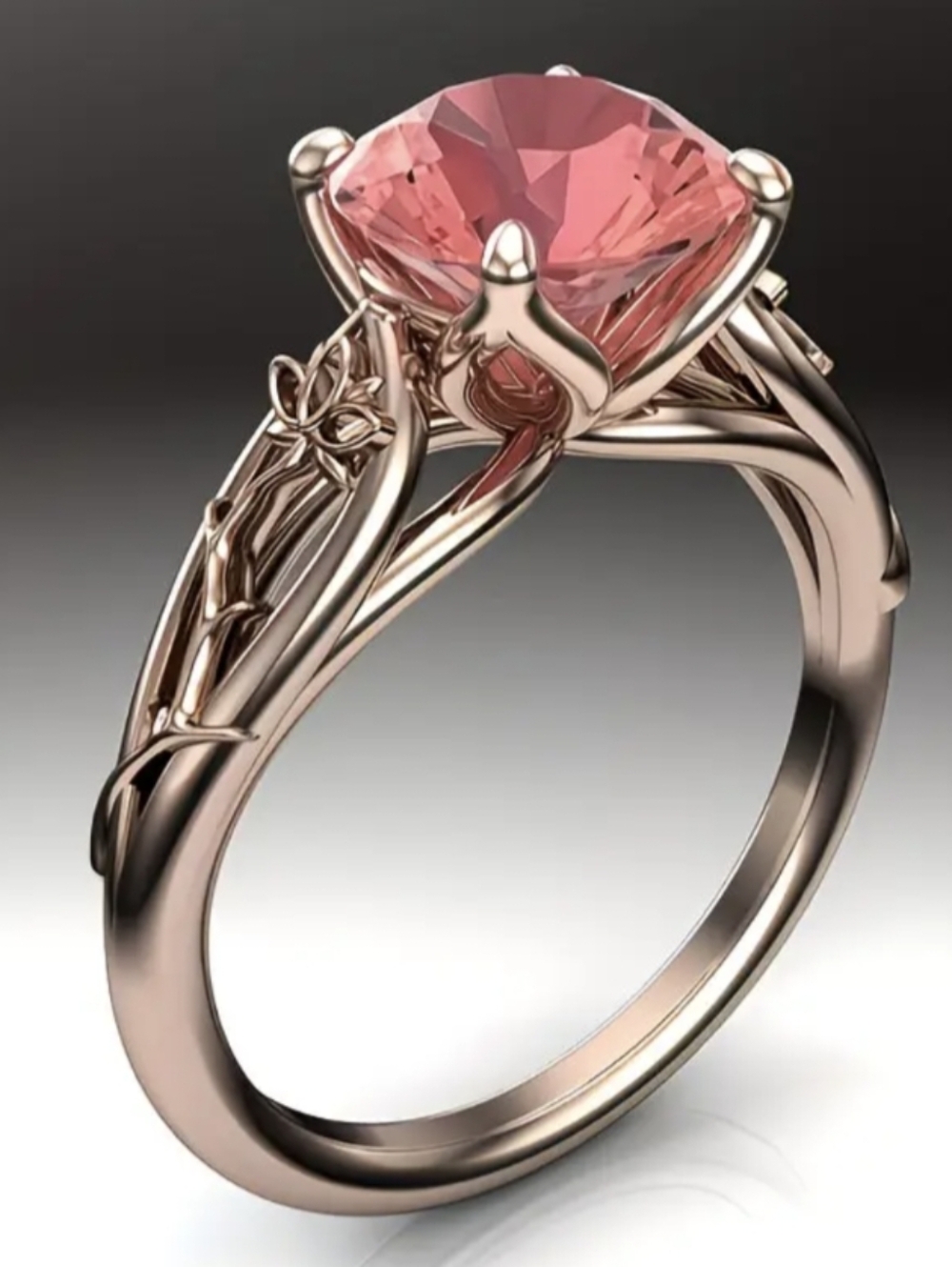 Rose Gold Plated Pink Mystic Topaz Vine Flower Retro Ring Size 6 NWT